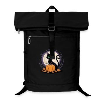 Mondschein Katze mit Kürbis - Laptop-Rucksack  - Schwarz - Vorne