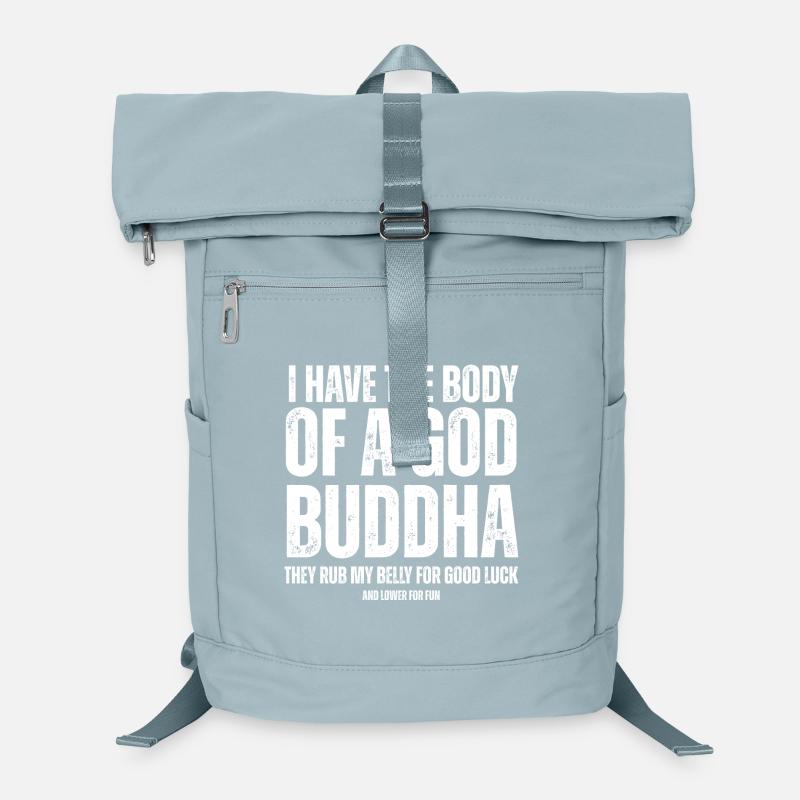 Gott Buddha Bauch Meme Typografie T-Shirt Laptop-Rucksack 