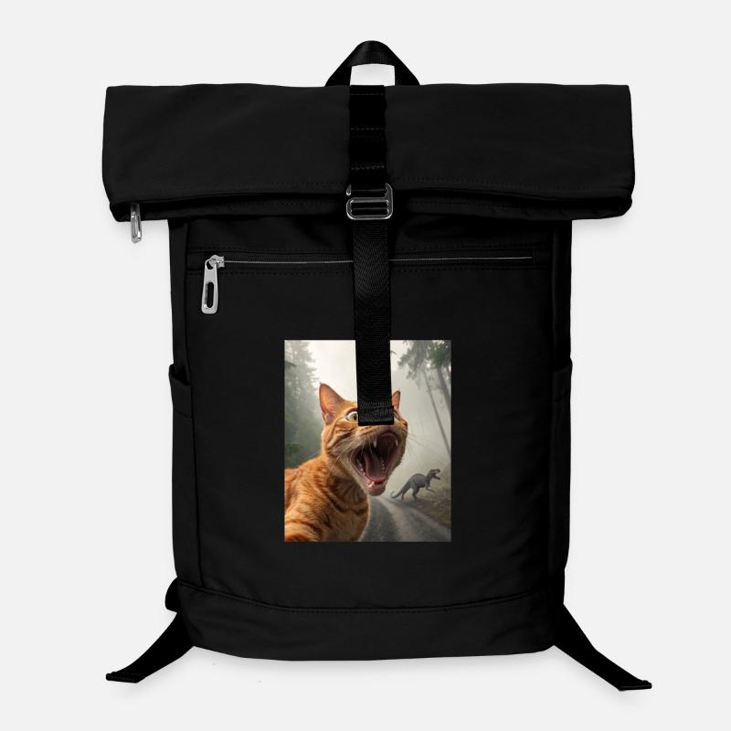 Selfie de chat effrayé avec des dinosaures, photo drôle Sac à dos ordinateur