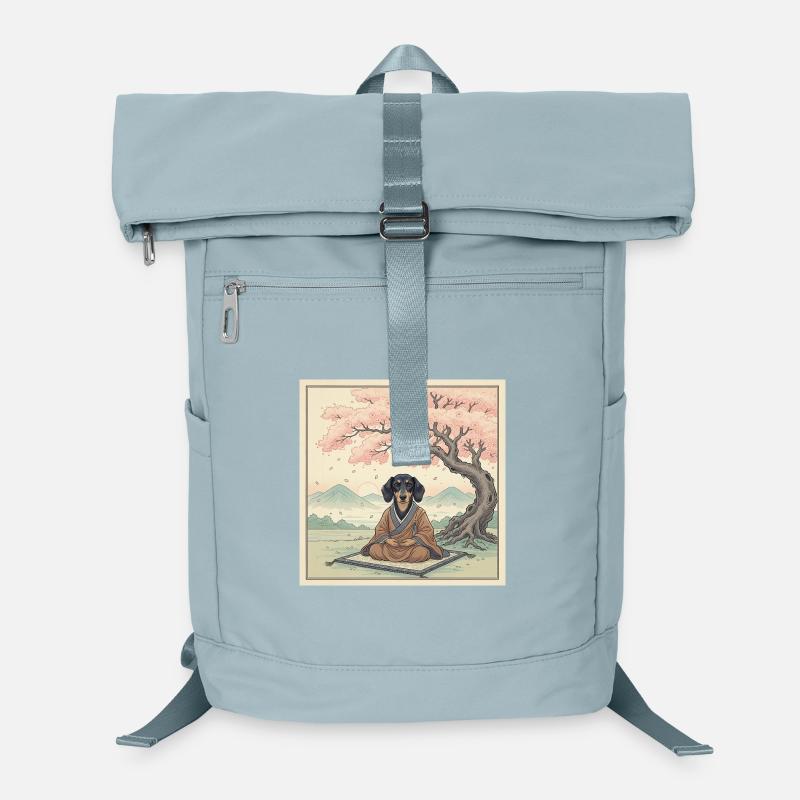 Dachshund Dog Monk Meditating Sakura Tree Zen Art Laptop Backpack