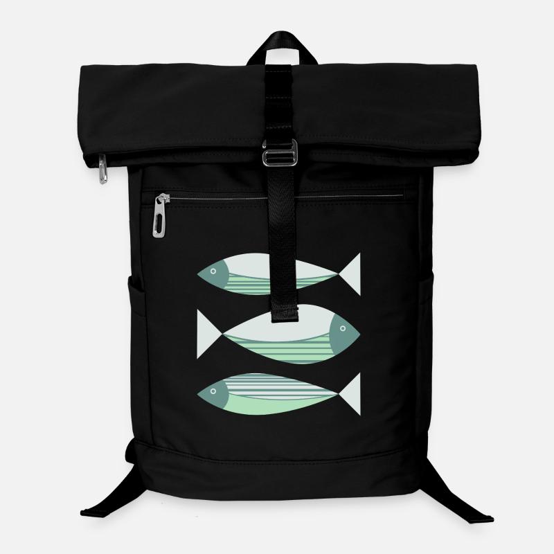 Illustrated Graphic Fish Green - Laptop Backpack - black
