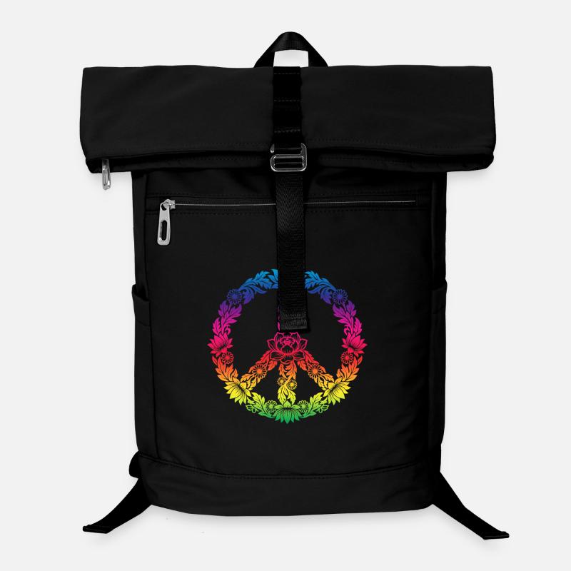 Signe de paix dans le style floral bohème Sac à dos ordinateur