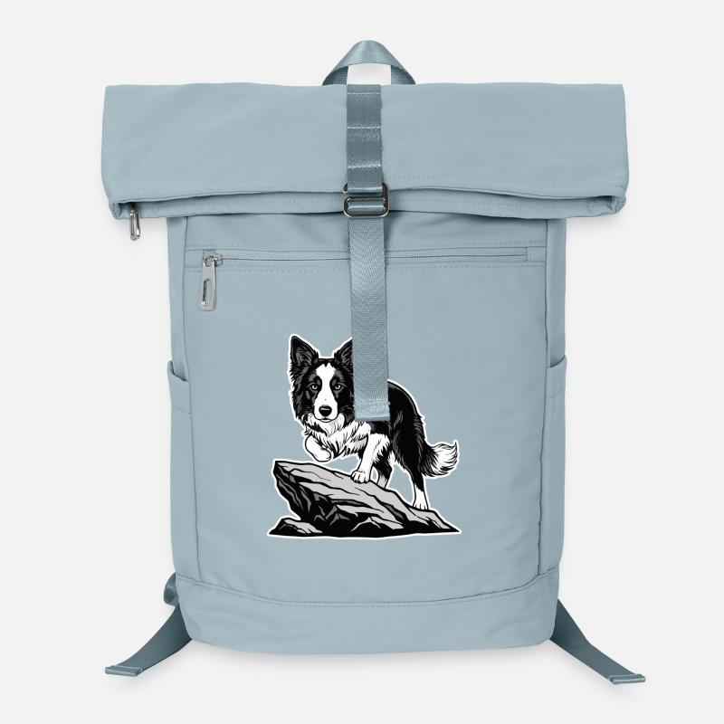Chien Border Collie sur Rocher Portrait Agilité Sac à dos ordinateur