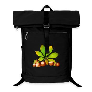 leuchtend braune Kastanien mit Kastanienblatt - Laptop-Rucksack  - Schwarz - Vorne