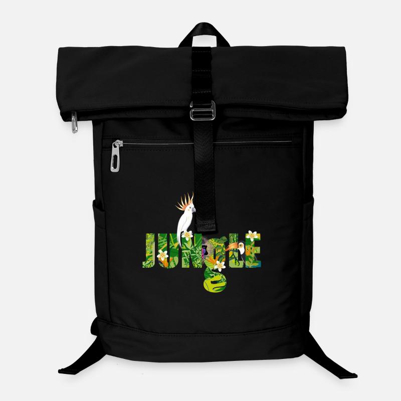 Typographie de la jungle avec cacatoès, toucan et singe Sac à dos ordinateur