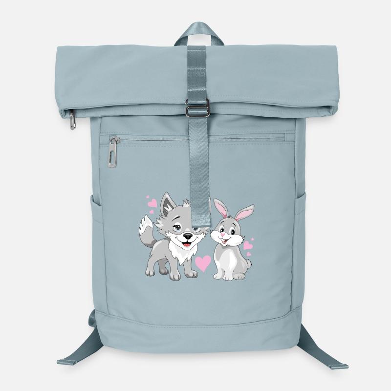 Happy baby wolf and cute smiling rabbit Laptop Backpack