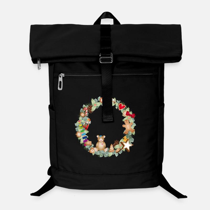 Couronne de Noël colorée avec des jouets et du pain d’épice - Sac à dos ordinateur - noir