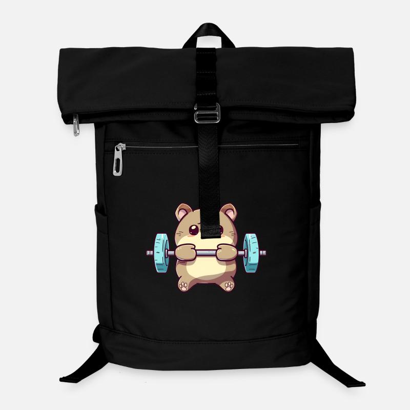 Niedlicher Cartoon-Hamster, der eine Langhantel hebt Laptop-Rucksack 