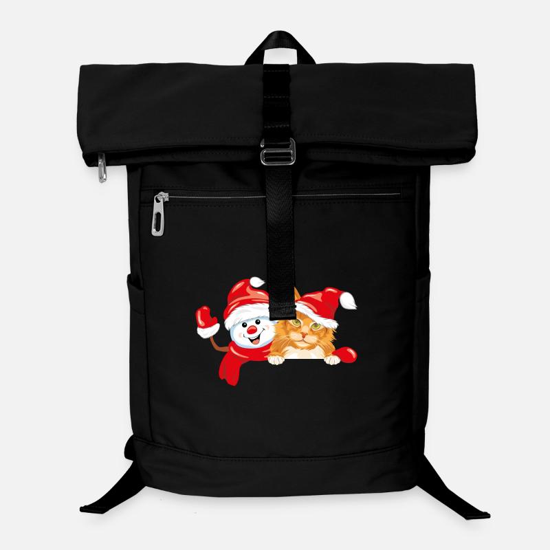 Winkender glücklicher Schneemann und rote Katze Laptop-Rucksack 