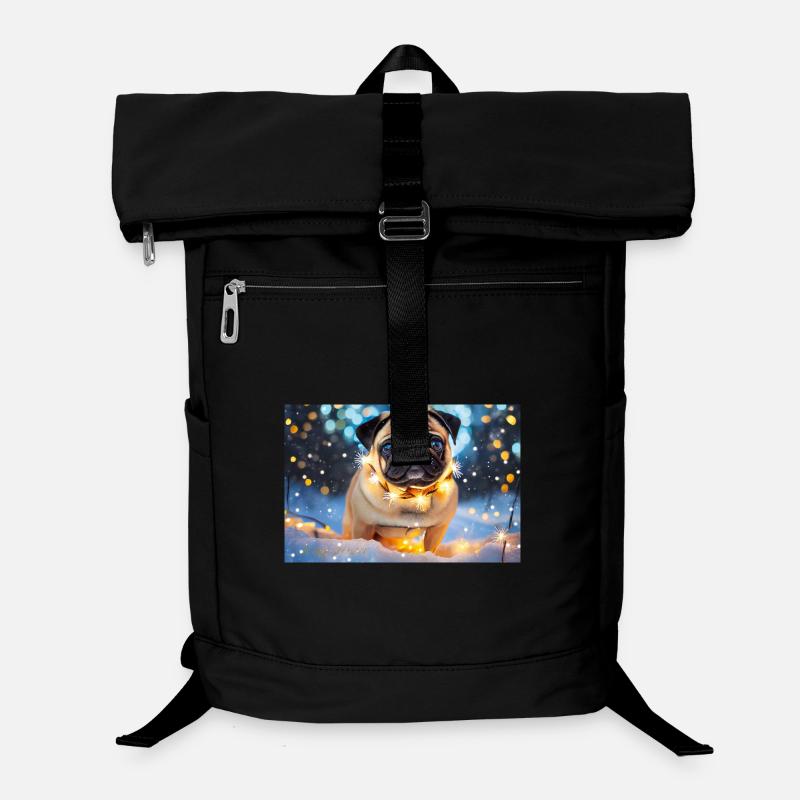 Niedlicher Pug mit Weihnachtslichtern Laptop-Rucksack 