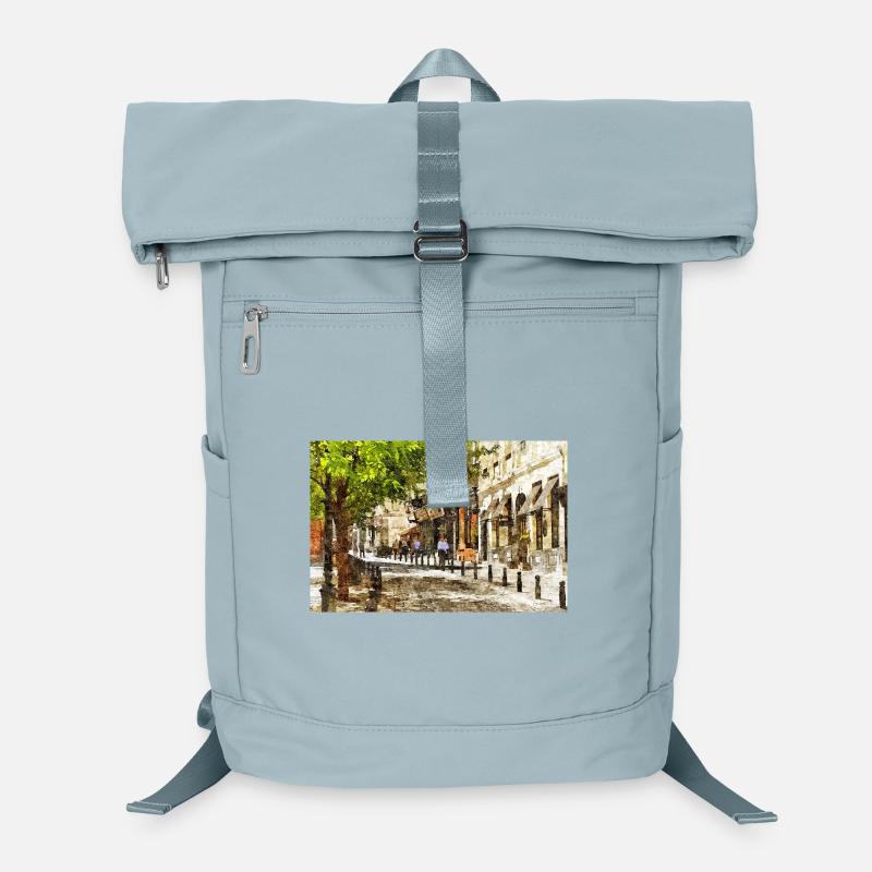 Aquarellstil Skizze der sonnigen Brüsseler Straße Laptop-Rucksack 