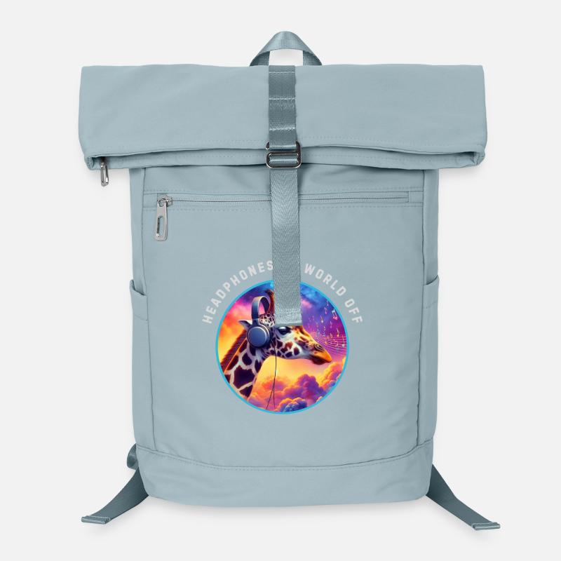 Kopfhörer an Welt aus Laptop-Rucksack