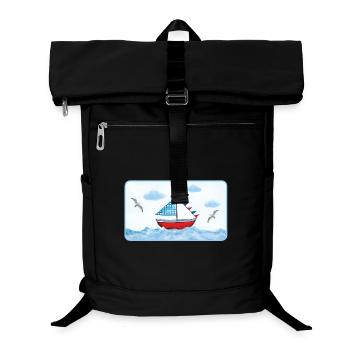 Voilier bleu sur la mer - peint à la main - Sac à dos ordinateur - noir - Devant