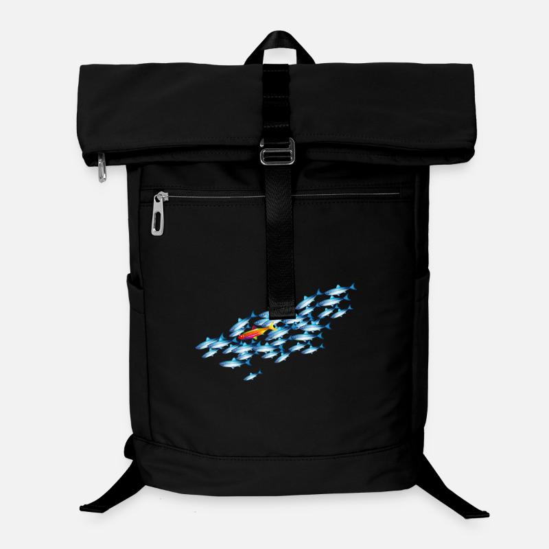 bunter farbenfroher Fisch im Fisch Schwarm Laptop-Rucksack 