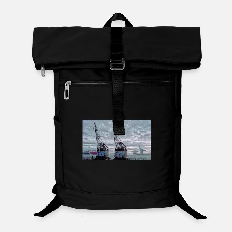 Hamburg harbor port romance with two rusty old Laptop Backpack