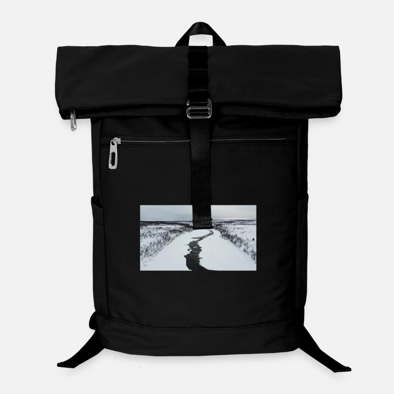 Une rivière sinueuse dans un paysage enneigé - Sac à dos ordinateur - noir