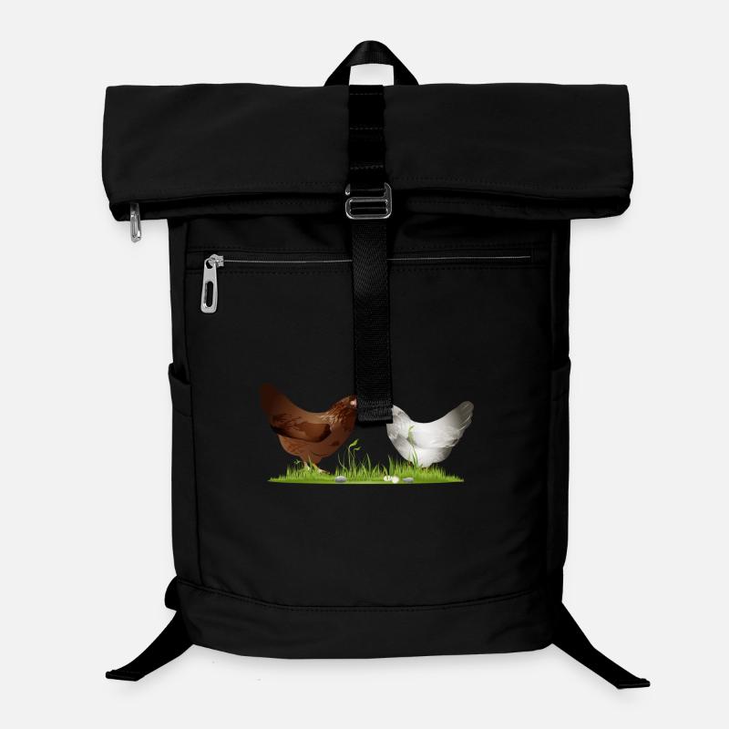 two free-running chickens on a green meadow Laptop Backpack
