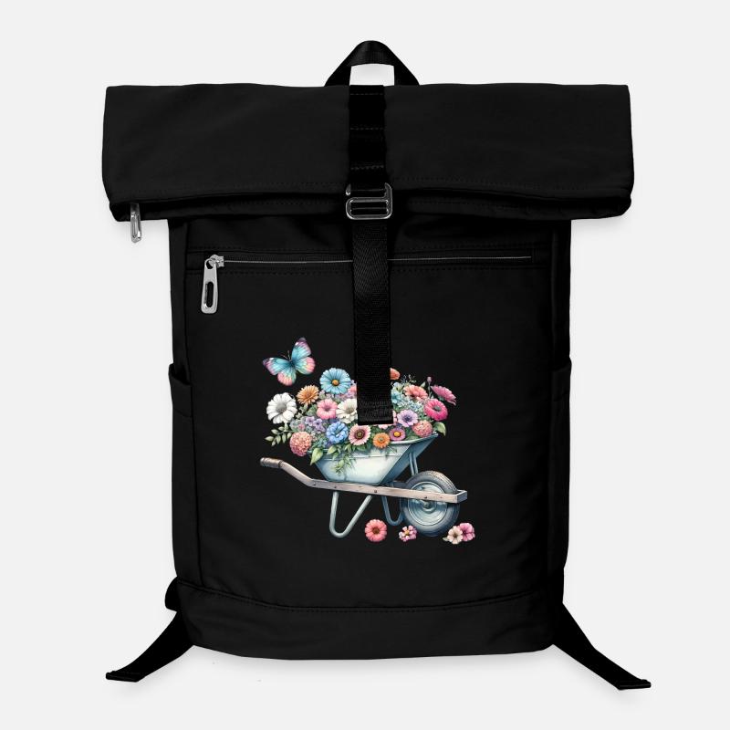 Schubkarre gefüllt mit pastellfarbenen Blumen Laptop-Rucksack 