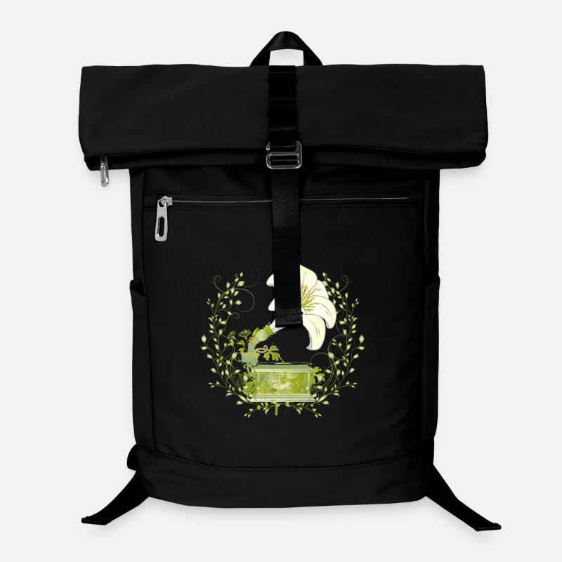 Lily Gramophone – Motif de musique florale en vert Sac à dos ordinateur