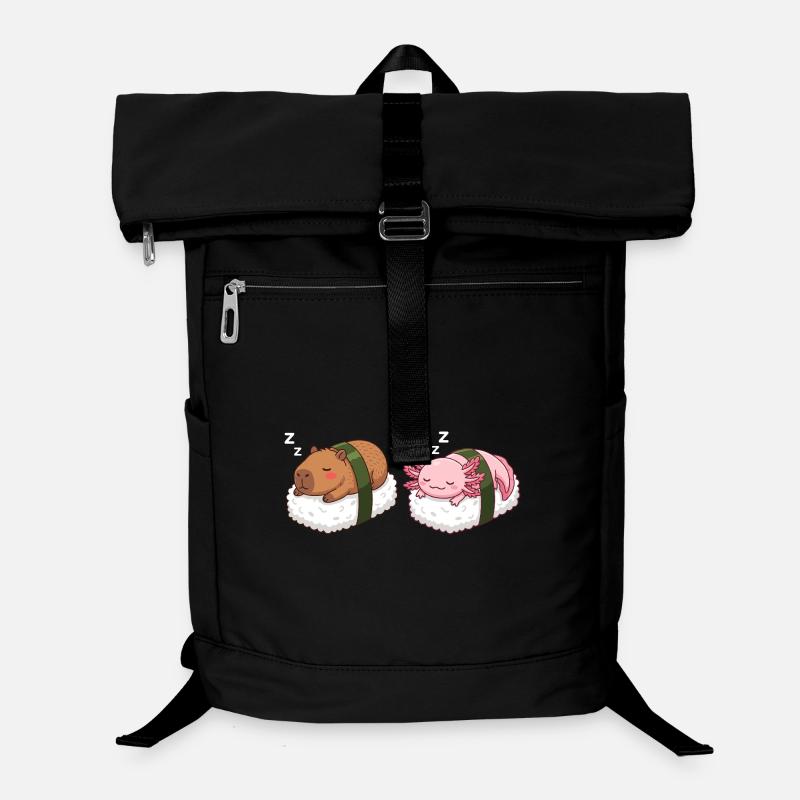 Kawaii Sushi Capybara & Axolotl Süßes Schlafen Laptop-Rucksack 