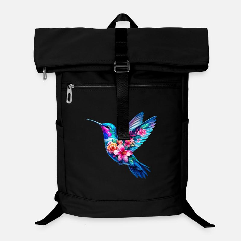 Colibri décoré de fleurs Sac à dos ordinateur