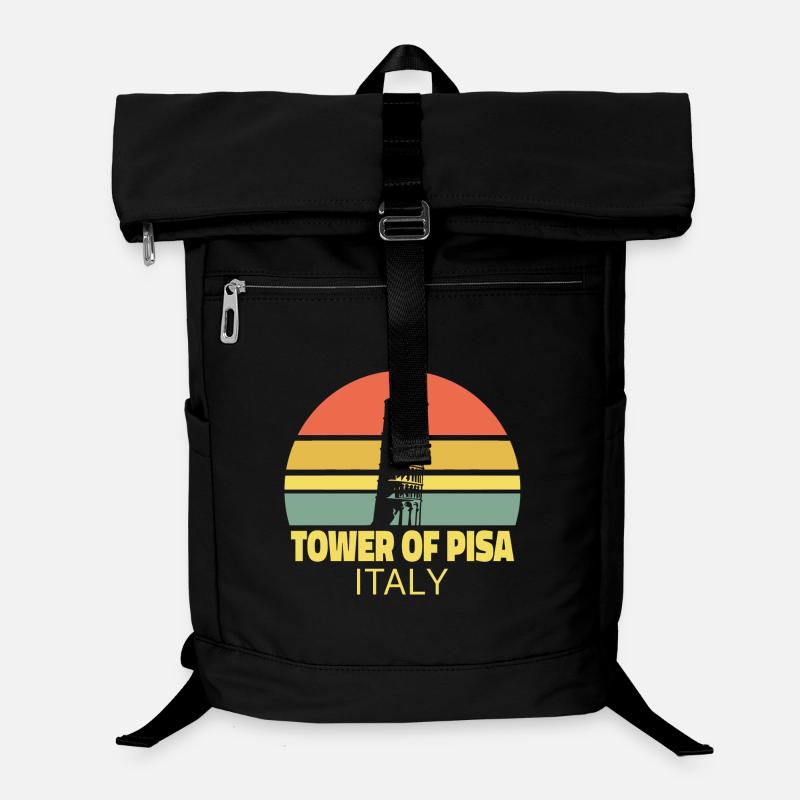 Tour penchée de Pise Rétro Coucher de soleil Silhouette Sac à dos ordinateur