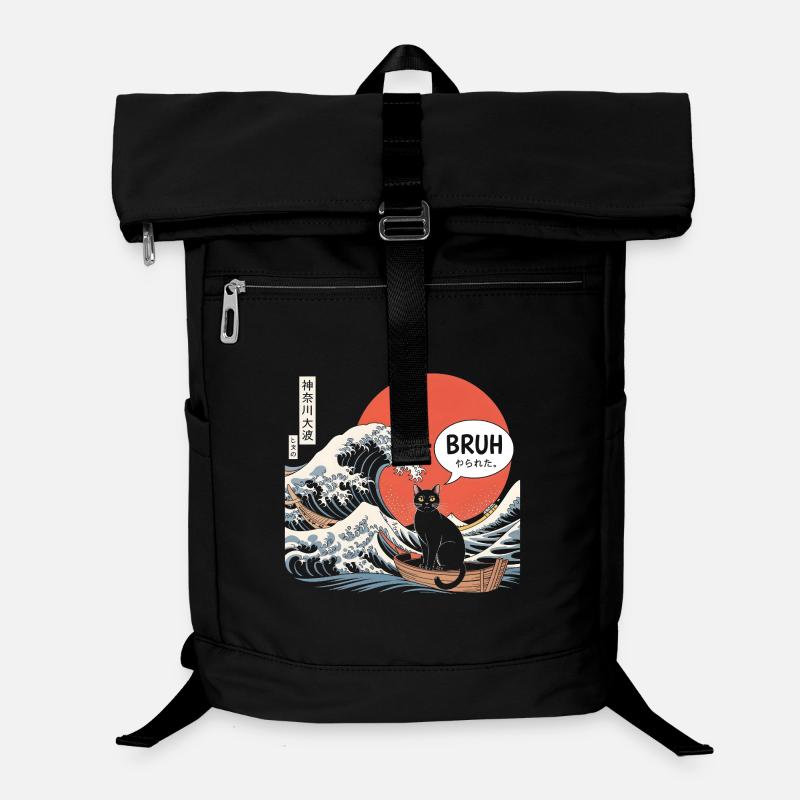 Bruh Cat Japanese Wave Aesthetic - Laptop Backpack - black