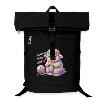 Komme was Wolle - Strickendes Schaf Wollknäuel  - Laptop-Rucksack  - Schwarz - Vorne