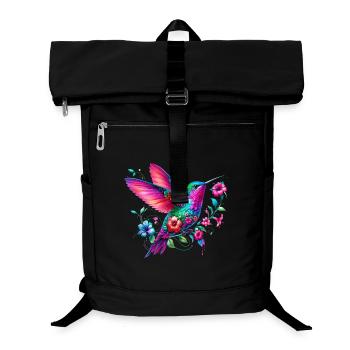 Kolibri mit Blumen geschmückt - Laptop-Rucksack  - Schwarz - Vorne
