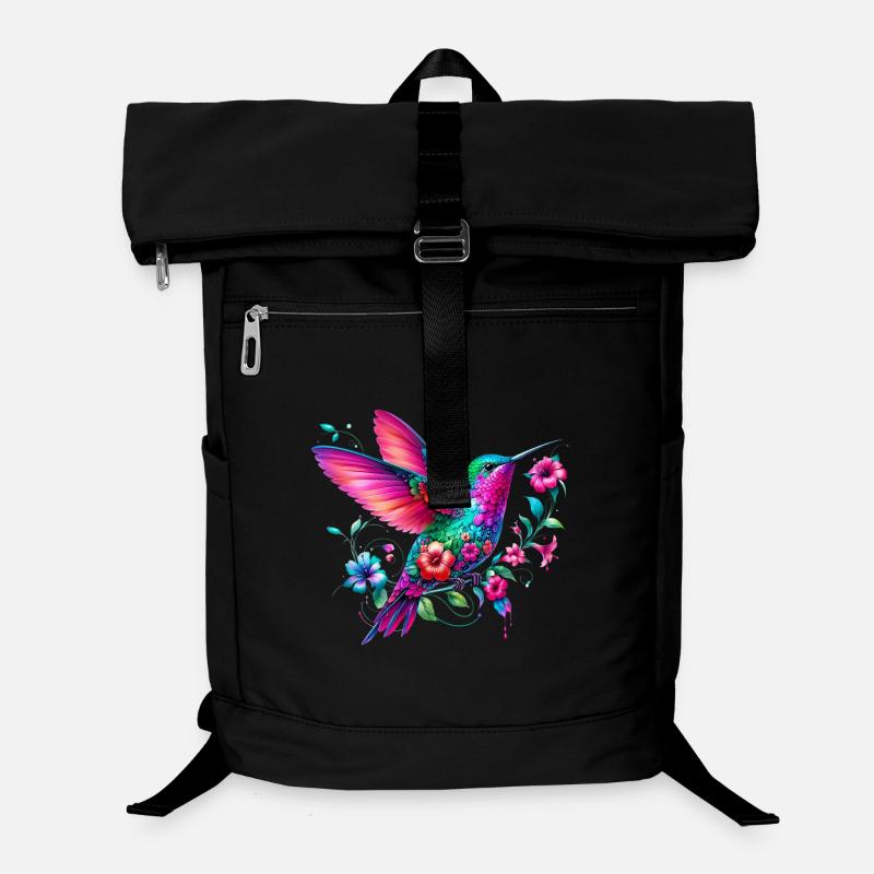 Colibri décoré de fleurs Sac à dos ordinateur