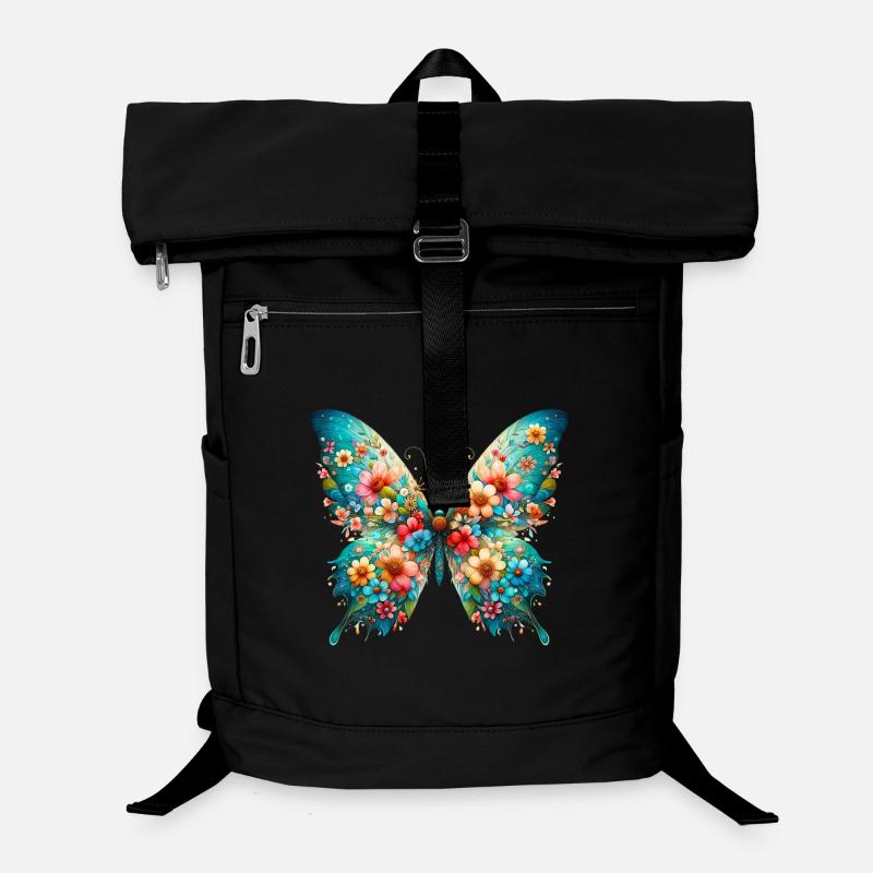 Papillon décoré de fleurs Sac à dos ordinateur