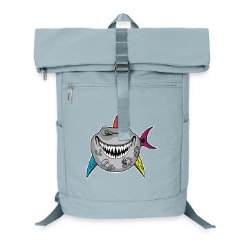 Dessin animé de requin tatoué avec des nageoires de crâne - Sac à dos ordinateur - bleu glacier - Devant