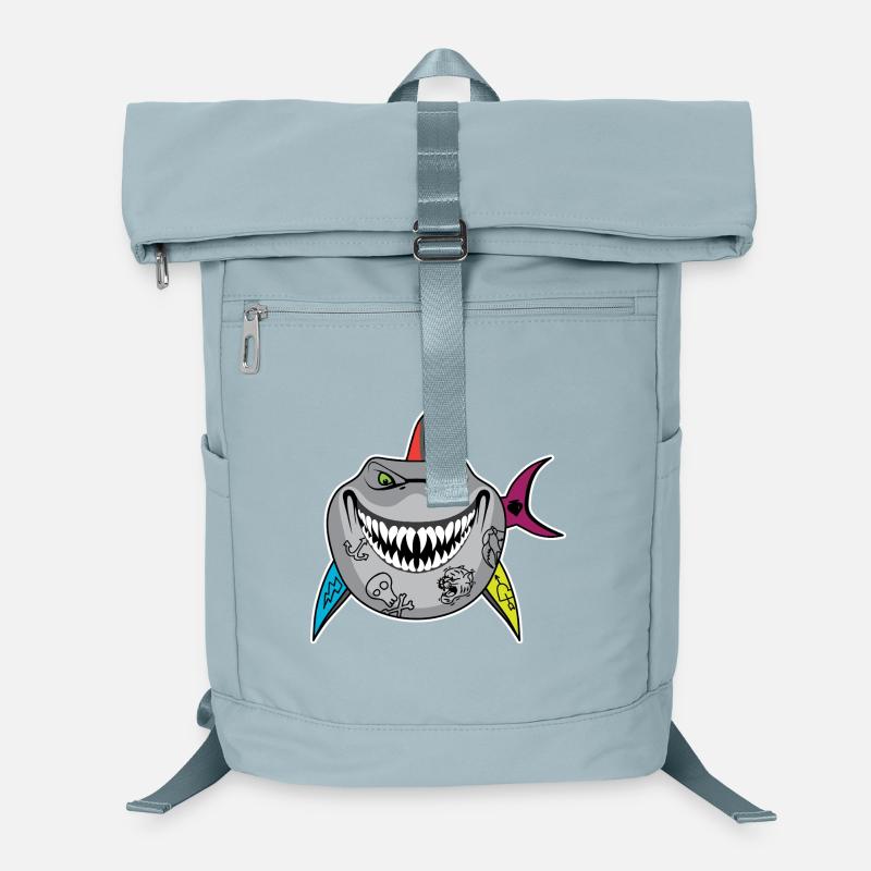 Tattooed Shark Cartoon with Skull Fins Laptop Backpack