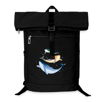 three brightly colored shimmering whales in the ocean - Laptop Backpack - black - Front