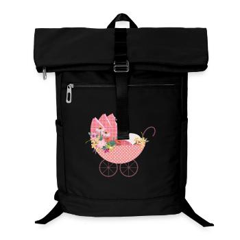Verspielter Blumen-Kinderwagen –Romantisches Motiv - Laptop-Rucksack  - Schwarz - Vorne