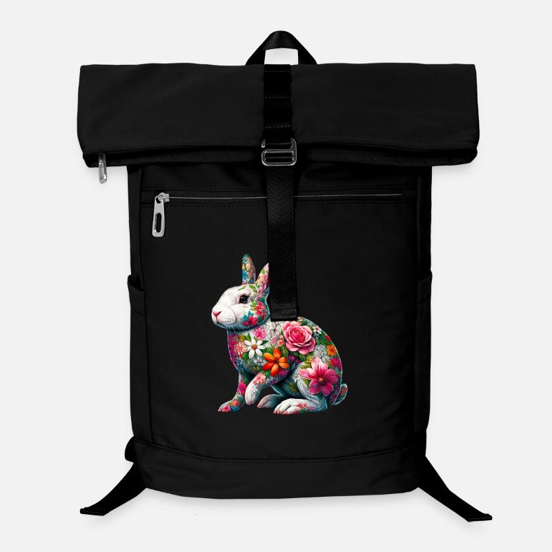 Lapin décoré de fleurs Sac à dos ordinateur