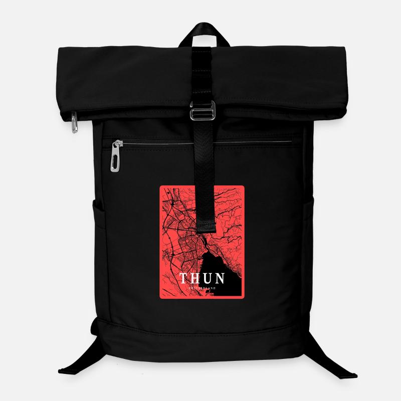 Carte de la ville de Thun en contraste rouge Sac à dos ordinateur