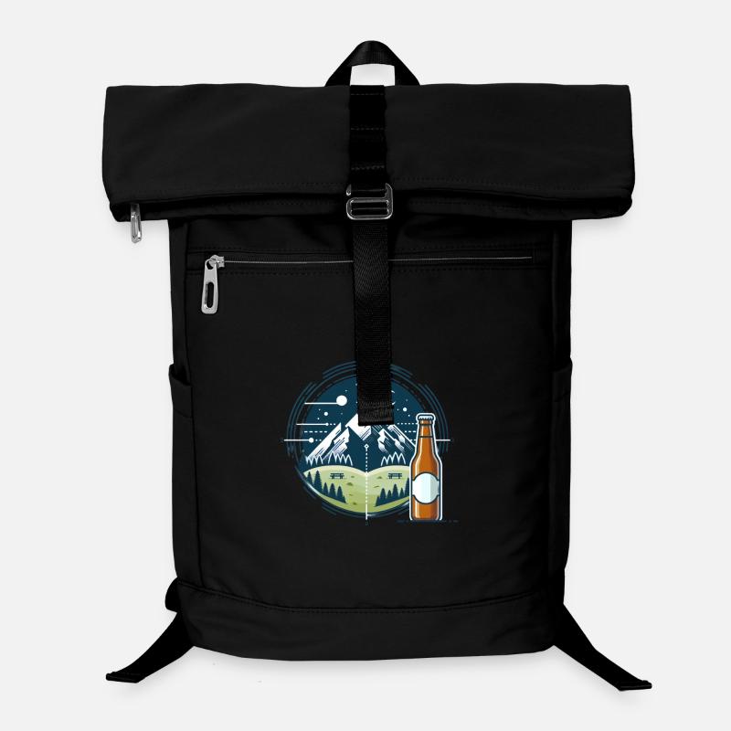 Nachtliche Bergkulisse mit Bierflasche Laptop-Rucksack 