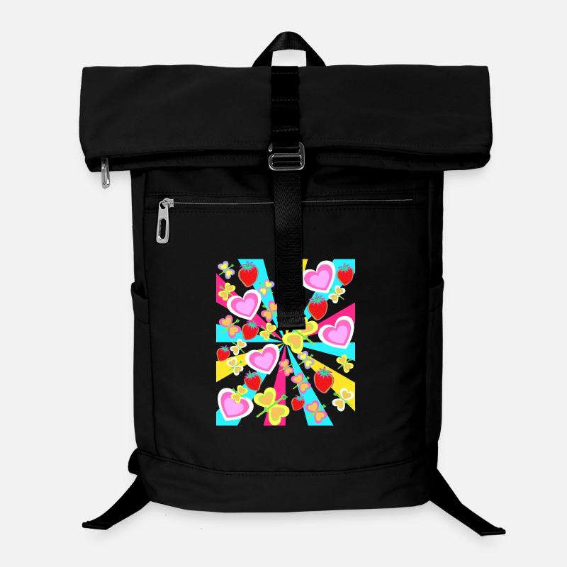 Retro Erdbeeren Herz Herzen Schmetterlinge Sommer Laptop-Rucksack 