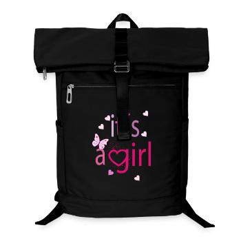 It’s a Girl – Fröhliche Typografie mit Herz - Laptop-Rucksack  - Schwarz - Vorne