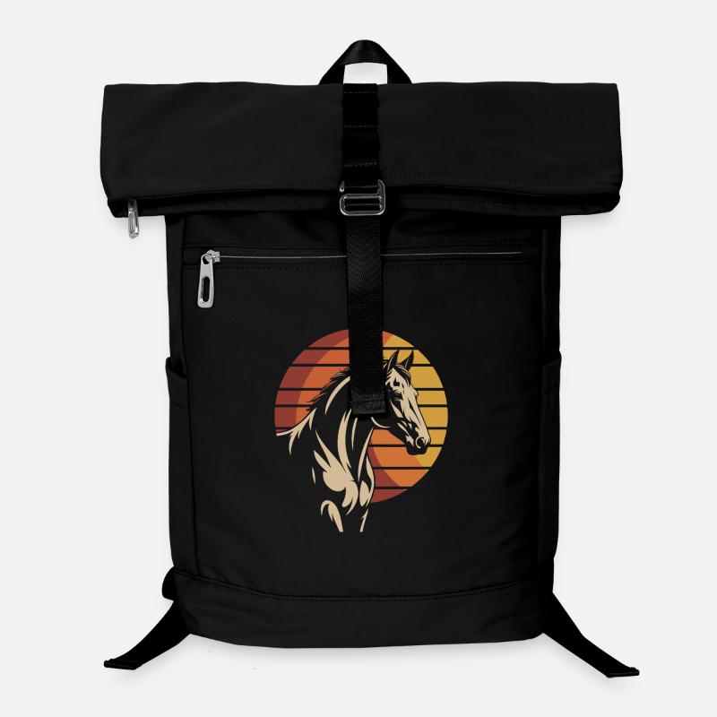 Design élégant pour chevaux dans le style du coucher du soleil Sac à dos ordinateur