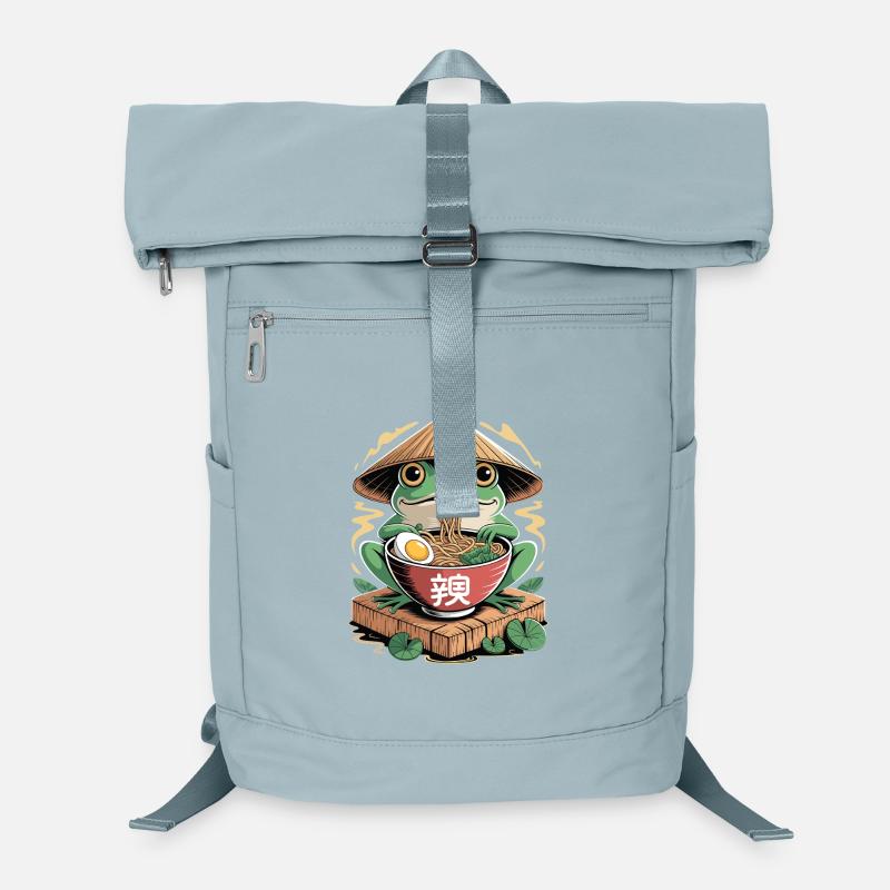  Fröhlicher Ramen Frosch Mit Reisstrohhut Und Laptop-Rucksack 