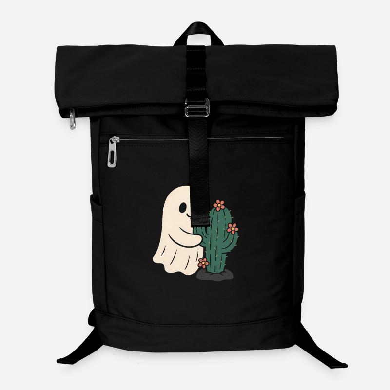 Playful ghost with cactus design - Laptop Backpack - black