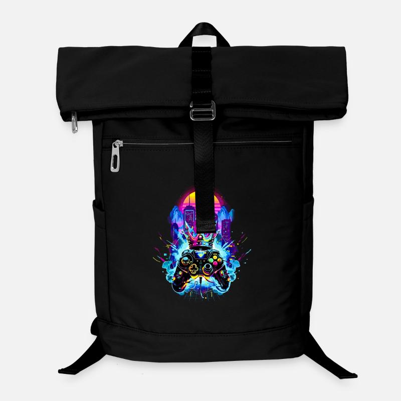 Gaming King Retrowave Controller Neon 80s Stadt Laptop-Rucksack 