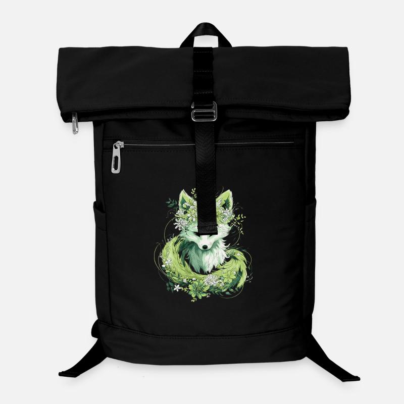 Kitsune renard boho fleurs naturelles Sac à dos ordinateur