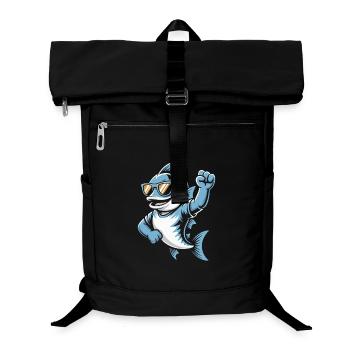 Shark mit Sonnenbrille Jubel - Laptop-Rucksack  - Schwarz - Vorne