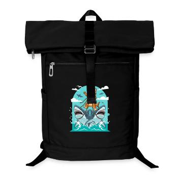 Kätzchen auf Haiabenteuer - Laptop-Rucksack  - Schwarz - Vorne