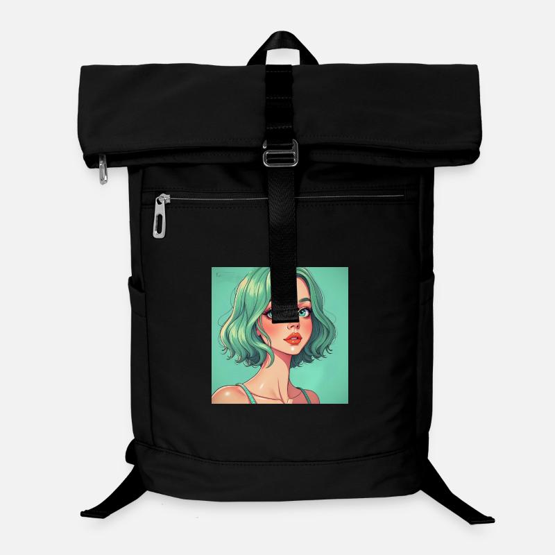 Mintgruen Pop-Art Portrait Dame Laptop-Rucksack 