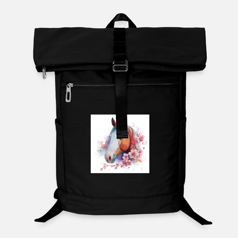 Aquarellpferd zwischen Blüten - Laptop-Rucksack  - Schwarz