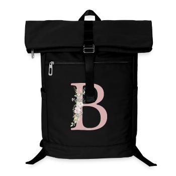 B Monogramme, Floral, Personnalisable - Sac à dos ordinateur - noir - Devant